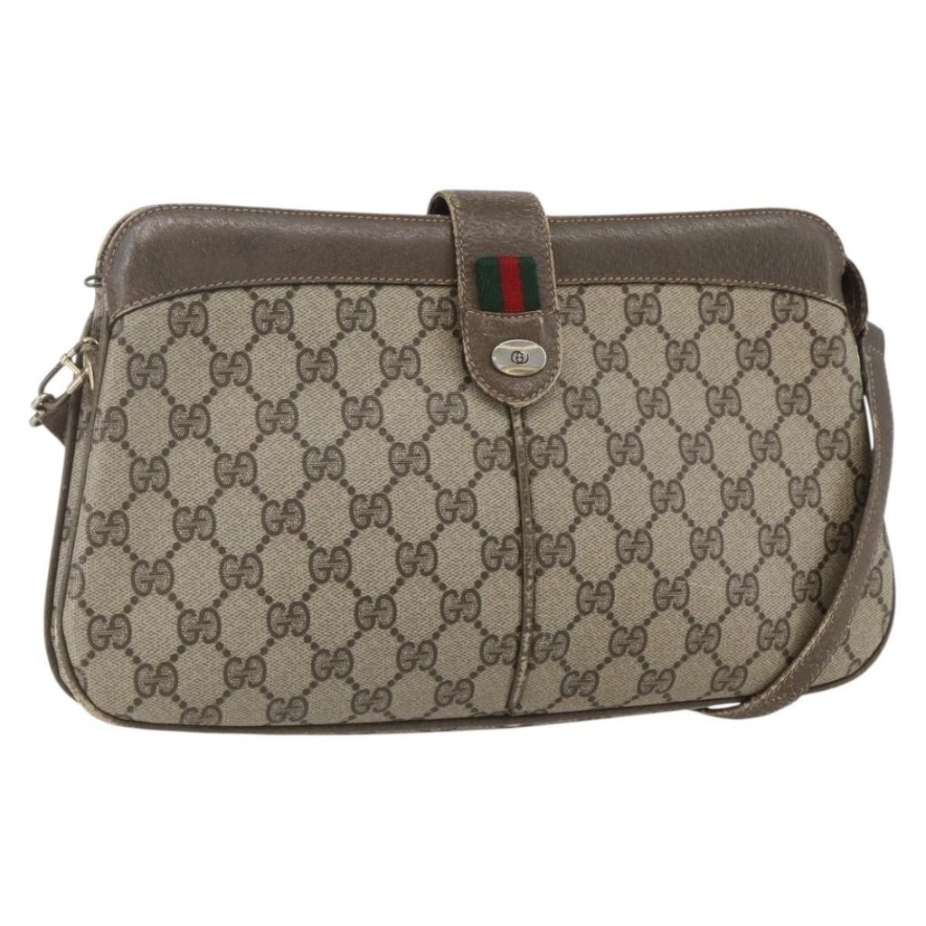 Authentic Gucci Gg Supreme Web Sherry Line Bag Pvc Beige Red 904 02 043